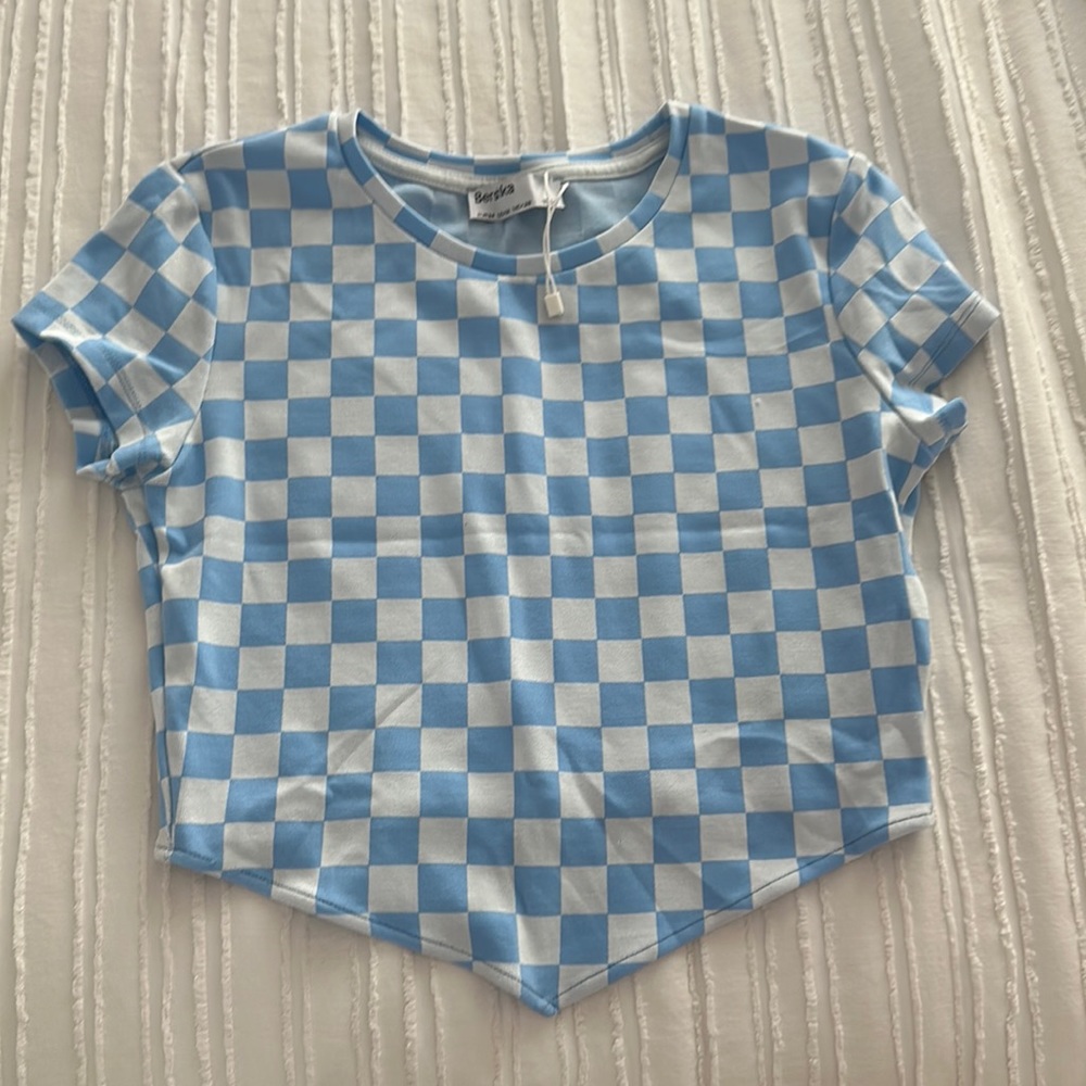 Bershka blue checkered top